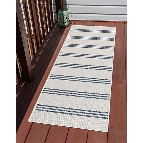 Unique Loom Jill Zarin Outdoor 2 X 8 Ivory Indoor/Outdoor Stripe Runner ...