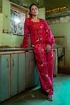 Buy Pink Malai Satin Floral Shirt Collared Pattern Pant Set For Women ...