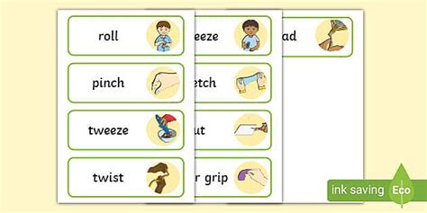 Finger Gym Skills Word Cards