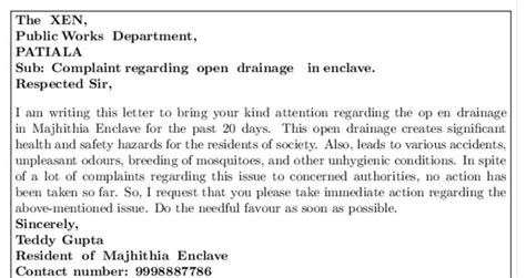 write a complaint letter to public works department complaining about ...