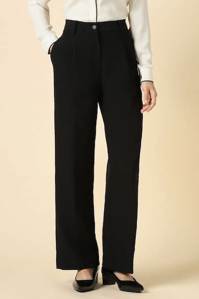 Allen Solly Woman Formal Trousers, Women Black Solid Formal Trousers ...