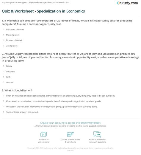 Quiz & Worksheet - Specialization in Economics | Study.com