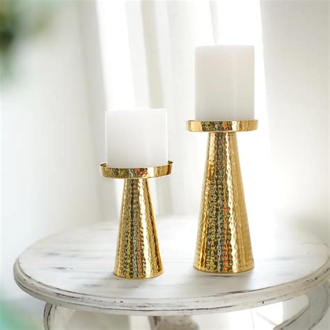 Buy Behoma Handcrafted Hammered Metal Pillar Candle Holders, Wedding ...
