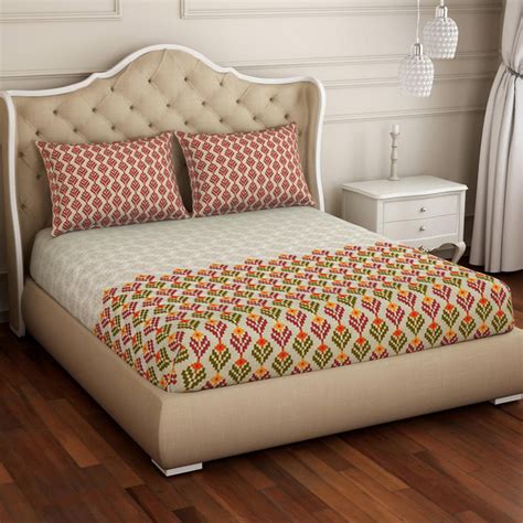 Buy SPACES Atrium Plus Cotton 144TC Printed 3Pcs Fitted King Bedsheet ...