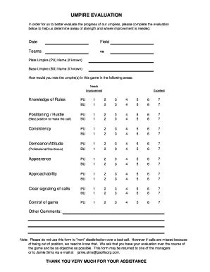 Standard Umpire Evaluation Sheets - Fill and Sign Printable Template Online