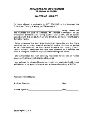 Fillable Online clest ALETA Waiver Liability and Records Form ...