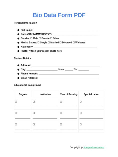 Image result for Bio Data Form PDF