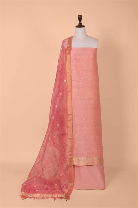 Handwoven Pink Chanderi Suit Piece