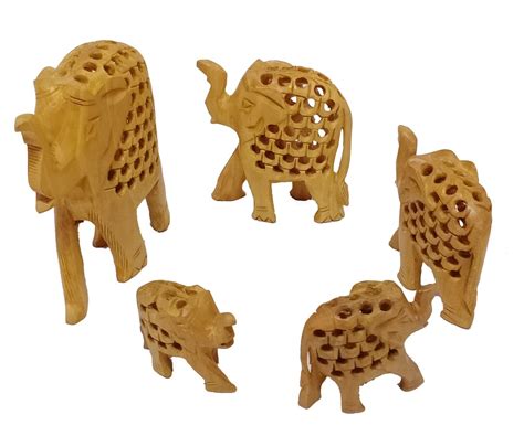 Buy Wooden Hand Carved Elephant Statue, 5 Pc Elephant Family, Christmas ...