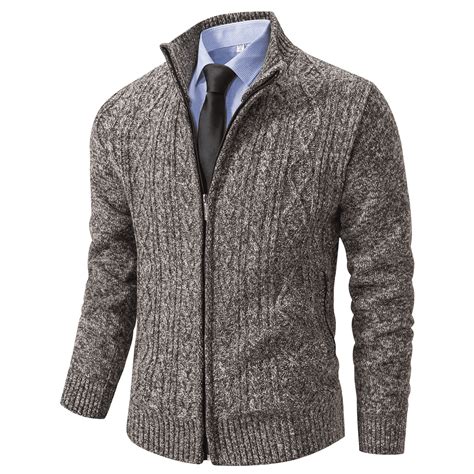 Vcansion Men's Stand Collar Full Zip Sweater with Pockets Brown 2XL ...