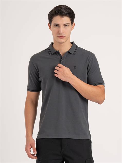 Men Grey Solid Single Tone Tipping Polo T-Shirt | Redtape