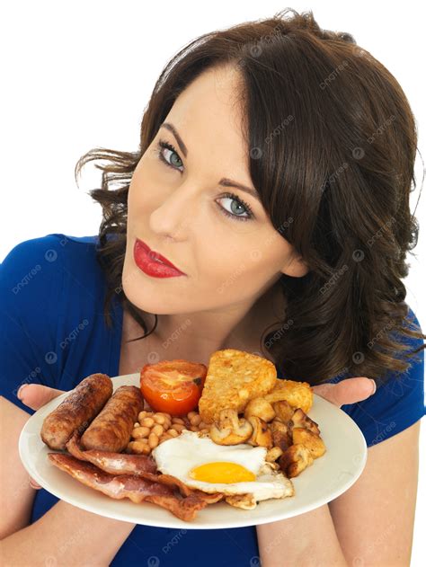 Mujer Joven Comiendo Un Desayuno Inglés Completo Imágenes De Stock ...