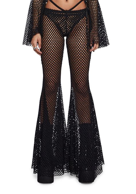 Club Exx Sheer Fishnet Raver Club Exx Flared Pants - Black – Dolls Kill