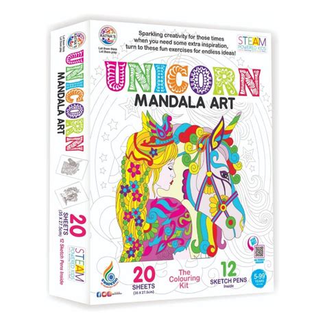RATNA'S Mandala Art Unicorn Colouring Kit - 20 Sheets with 12 Sketch P ...