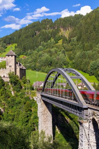 Download wallpaper forest, bridge, castle, train, Austria, viaduct ...