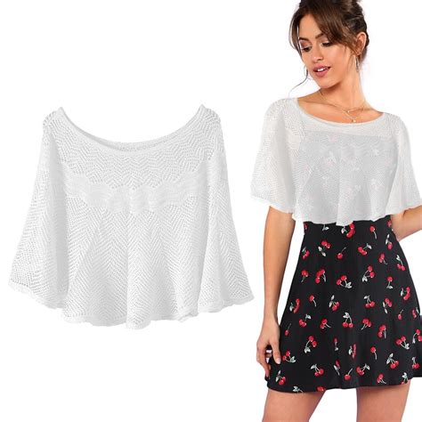 Buy PALAY Knitted Shawl Cape Round Neck Shrug For Women,Stylish Hollow ...