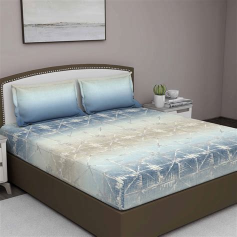 GM Geometric 400 TC Printed Cotton Bedsheet with 2 Pillow Cover ...