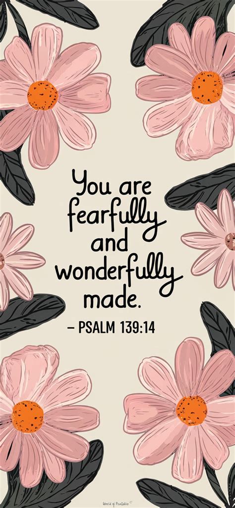 Floral Psalm 139:14 Bible Verse Wallpaper – You Are Fearfully and ...