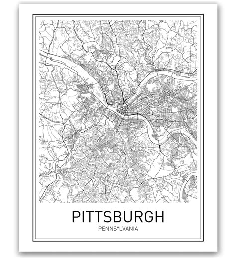 Pittsburgh Poster Pittsburgh Map Of Pittsburgh City Map Posters Modern ...