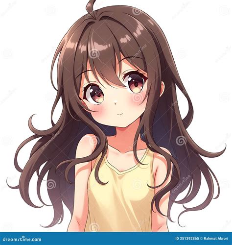 A Cute Anime-style Girl with Long Brown Hair Stock Illustration ...