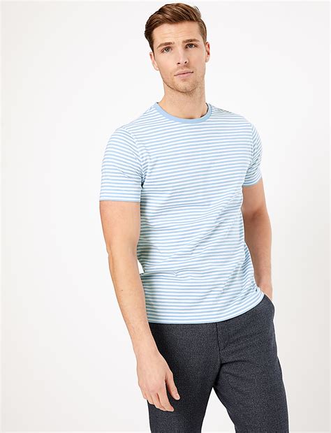 Buy Premium Cotton Striped T-Shirt at Marks & Spencer
