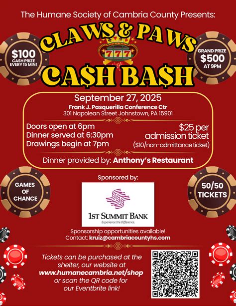 Claws & Paws CA$H BA$H - Humane Society of Cambria County PA