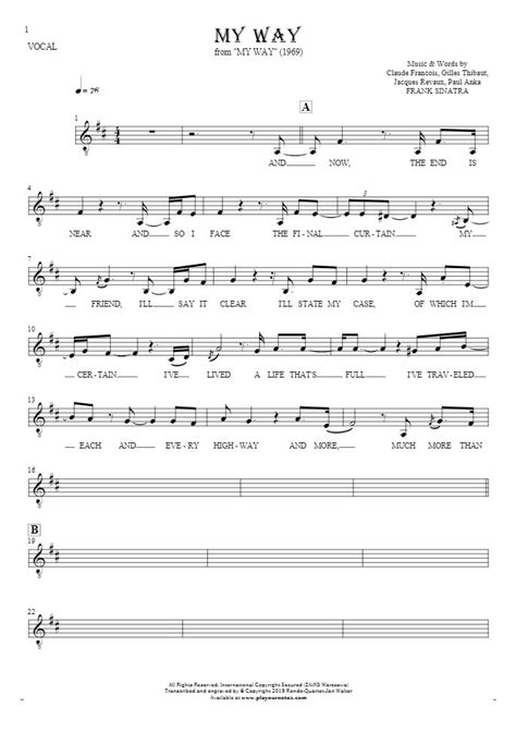 My Way - Frank Sinatra - Sheet music and guitar tablatures | PlayYourNotes