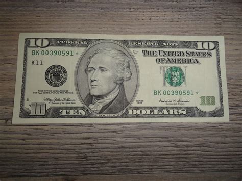VINTAGE $10 DOLLAR BILL STAR NOTE 1999 BK 00390591 FEDERAL RESERVE NOTE ...