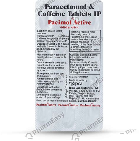 Pacimol Active Tablet: Uses, Side Effects, Price, Dosage & Composition ...