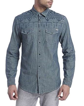 Jack & Jones Men's Plain Slim Fit Cotton Casual Shirt (12100214Light ...