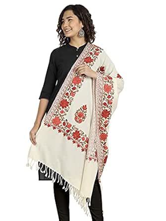 Buy Zamour Kashmiri Women's Aari Embroidery Kadhai Woolen Shawl Stole ...