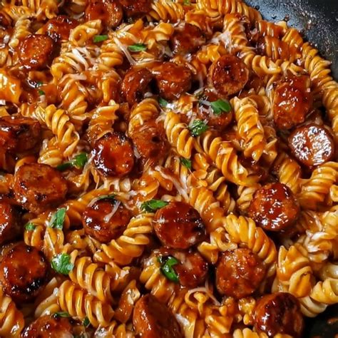One-Skillet Sweet Chili BBQ Sausage Pasta Perfection