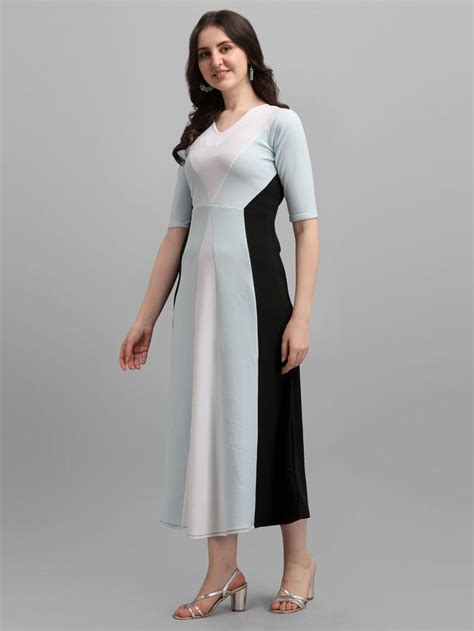 Purvaja Women's Sky Blue & Black Fit & Flare Dress
