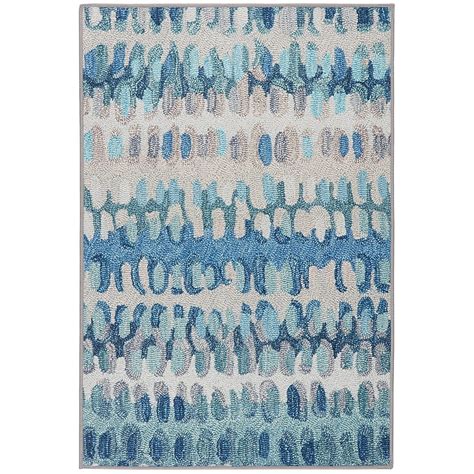 DASH & ALBERT 5 X 8 (ft) Blue Indoor Geometric Coastal Machine Washable ...