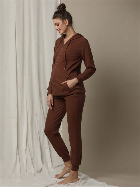 2pc. Maternity Hoodie & Jogger Lounge Set- Brown