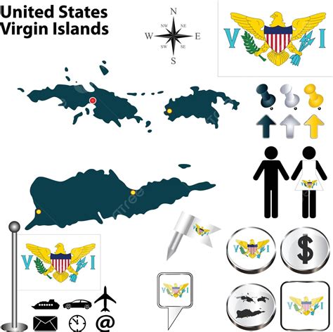 Map Of United States Virgin Islands Regions Caribbean Silhouette Vector, Regions, Caribbean ...