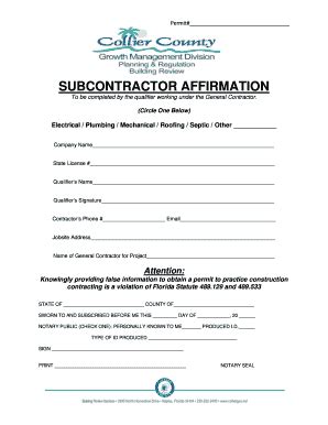 2014 Form FL Permit Subcontractor Affirmation - Collier County Fill ...