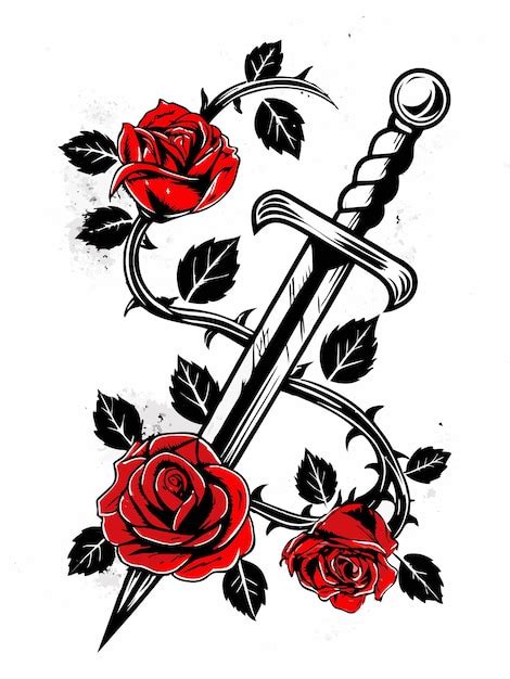 Hand drawn illustration of roses surrounding a sword | Premium AI ...