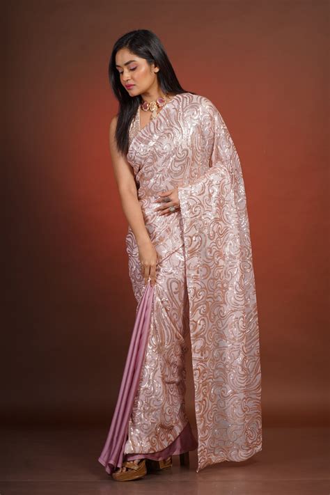Misty pink Sequins Half Saree – kreationbykj