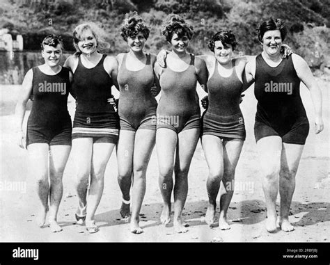 Gris Nez, France: August 24, 1927 Five women who all have swimming the ...