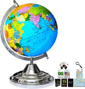 Savy Steel Globe 13" H, 10"Dia, 75 mm Magnifier, 52 Country Cards ...