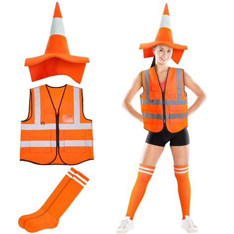 Halloween Women Traffic Cone Costume Set Adult Orange Construction ...