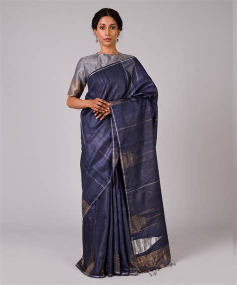 Deep blue kosa handloom chhattisgarh silk saree – GoSwadeshi