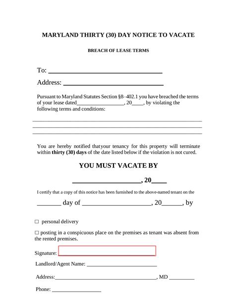 Free Maryland 30-Day Notice to Quit Form | Non-Compliance - PDF – eForms