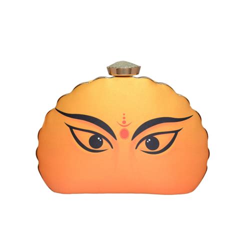 Artklim Durga Eyes Yellow Printed D-Shape Clutch