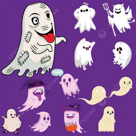 Cute Ghosts With Different Facial Expressions Drawing Face Ghost Vector ...