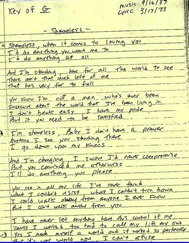 "Shameless" handwritten lyrics | Lyrics, Garth brooks songs, Country lyrics