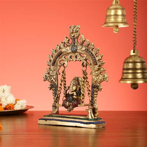 Buy Brass Lord Ganesha Swing Idol - 10 inch - Budhshiv.com