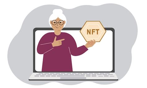 NFT-Konzept Ein Laptop, auf dem eine alte Frau mit dem Bild von NFT in ...