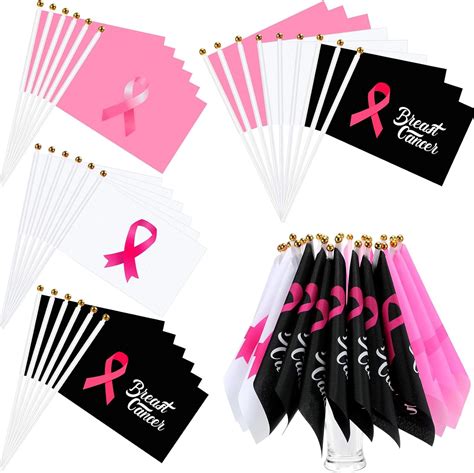 Amazon.com: Preboun 96 Pack Mini Breast Cancer Awareness Stick Flags ...